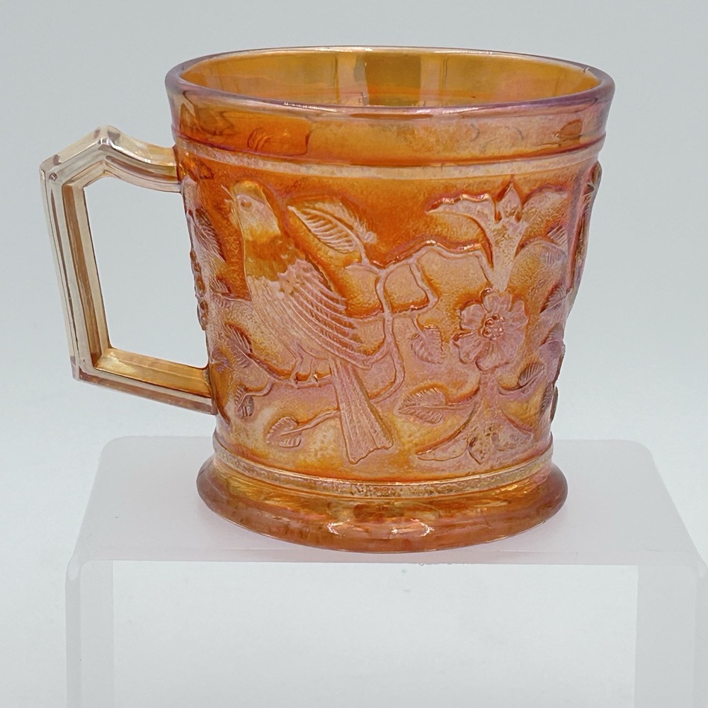 Northwood Singing Birds Marigold Carnival Glass Mug‎ Handled Cup Antique